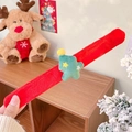 Plush Christmas slap bracelet in red featuring a green festive tree decoration - Red Band With Matcha Green Tree