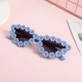 Simpatici occhiali da sole a margherita a forma di cuore per bambine in resina blu chiaro - Montatura Blu Lenti Grigio Sfumato