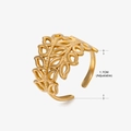 Adjustable golden stainless steel open ring with layered hollow leaf design - Gold Ring 218