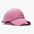 Rosafarbene Baumwoll-Baseballkappe mit besticktem Buchstaben R und gebogenem Schirm - Verstellbar / Fuchsia