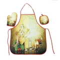 Set cucina natalizio con grembiule, guanto e sottopentola con stampa di regali dorati - Scatola Regalo Bacca Rossa