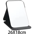 Miroir de courtoisie pliable 26x18cm avec étui de protection en cuir PU noir et support - 26x18cm / Noir Arrondi Très Grand