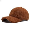 Casquette de baseball en polaire teddy marron foncé chaud pour hommes et femmes - Réglable / Orange