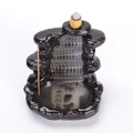 Black ceramic backflow incense burner with mountain design and Chinese character Cai - Spring Waterfall