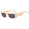 Beige square frame retro sunglasses with thick wave-shaped temples on white background - Beige
