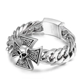 Rugged 316L stainless steel men's cuban chain bracelet with skull and maltese cross - Skull Cross Cuban Chain Style (KB42844-D)