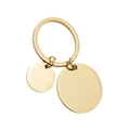 Détail de porte-clés doré en acier inoxydable avec deux étiquettes rondes à graver - Grandes et petites étiquettes rondes / Or