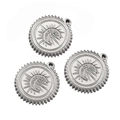 Anhänger aus Edelstahl in Silber mit Sonne und Mondsichel und Zahnradrand - Stahl-Mondblume