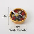 Miniature gold bowl toy featuring Chinese dessert congee with small white spoon - 3cm Gold Bowl-No.13 (No Hook)