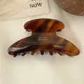 Pince à cheveux vintage en acétate marron écaille avec lettrage doré de style français - 9cm / Marron