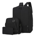Three-piece black Oxford cloth men backpack set with USB charging and shoulder bag - Backpack, Crossbody Bag and Pouch / Black