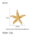 Detailed size specifications for a gold starfish stainless steel pendant charm DFC51 - Gold Starfish (DFC51)