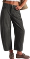 Women's charcoal grey corduroy wide-leg trousers with high waist and straight fit - S / Dark Gray With Rivets