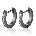 Polished gun black stainless steel huggie earrings with five inlaid zircon stones - Single Row Zirconia Inlay / Black