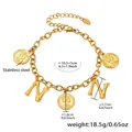 Golden stainless steel coin bracelet with Elizabeth II portraits and letter N charms - Gold-Letter N