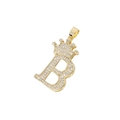 Ciondolo hip hop lettera B dorato con corona e micro intarsio di zirconi scintillanti - Corona Lettera B