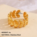 Adjustable golden stainless steel leaf ring for women with minimalist nature design - Leaf Shape 692 / Gold