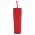 Matte red double-walled 16oz plastic tumbler with matching lid and straw on white base - 16oz / China Red