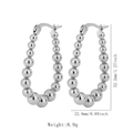Silver stainless steel beaded oval hoop earrings with size 32.2mm by 22.8mm measurements - JZ002-1 Steel Color U-Shaped Hoop Earrings
