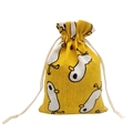 Floral cotton drawstring pouch in ginger yellow with white bird pattern for gift storage - 13*18cm / Yellow Duck