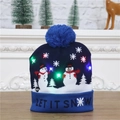 Navy blue LED knit Christmas hat with Let It Snow text and glowing snowman pattern - Dark Blue Snowman