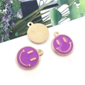Three purple enamel smiley face charms with golden base for DIY jewelry making - Small 12x14mm / Purple