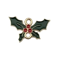 Ciondolo smaltato foglia di agrifoglio verde e oro per creazione gioielli fai-da-te - Ghirlanda Verde (14255) / 1 Pezzo (13x20mm) / Green Red Gold
