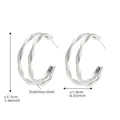 Silver geometric double-layered twisted C-shape hoop earrings in stainless steel finish - Silver (F486-Steel Color Earrings)