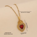 Collier en acier doré avec pendentif coeur rouge entouré de strass scintillants - Style Classique Croix Sacré Coeur