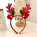 Diadema navideña de cuernos de reno con lentejuelas y cascabeles para decoración - Rojo