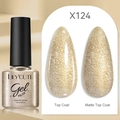 Golden glitter nail gel polish 7ml showing both matte and glossy top coat finish results - Golden Glitter (124)