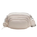 Crèmewitte crossbodytas van leer met litchi-textuur en drie compartimenten met rits - Off-wit