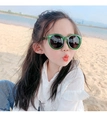 Kids trendy round sunglasses with transparent green frames and dark grey lenses - Transparent Green Frame Grey Lens