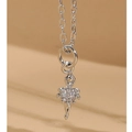 Silver ballet dancer pendant necklace in brass with sparkling zircon crystals - Silver Ballet Girl (XL2473)