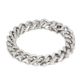 Polished silver stainless steel Cuban link bracelet for men with secure square clasp - Silver Brushed Cuban Link (KB136585-Z) / 12mm Width 22cm Length
