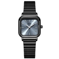 Minimalist square quartz watch with a blue sunray dial and black metal stretch band - Black Case Blue Dial Black Band