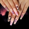 Roze en zwarte Halloween kunstnagels met spin, web en pompoen patronen - Halloween Roze Zwart Spinnenweb Pompoen Stijl (JP2509)