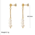 Boucles d'oreilles longues chaîne perles dorées 18k avec clou en cristal brillant - Boucles d'Oreilles Pendantes Longues à Trois Perles et Diamant Unique(KE106232-WGJD)