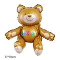 Brown cartoon bear foil balloon with colorful Happy text for wedding party, 77x70cm size - 3D Happy Bear Brown