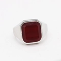 Men's titanium steel ring with a large square red gemstone in a silver setting - US 7 / Steel Red Stone