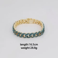 Gouden Cubaanse schakelarmband met turquoise steentjes, lengte 16.5cm gewicht 28.8g - Turkoois
