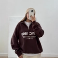 Sudadera marrón oscuro con media cremallera y estampado NYC 1998 de estilo retro relajado - S / Marrón