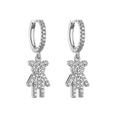 Detailed macro view of silver teddy bear earrings with micro-pave cubic zirconia stones - Silver Bear 1 Pair