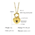 Collana in acciaio inossidabile placcato oro 18K con cuore e pietra naturale nera - Stile Cuore Martellato Oro (SN21012315G) / Placcato Oro 18K / Oro