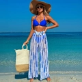 Royal blue halter bikini top with blue and white tie-dye wide-leg beach trousers - S / Top And Bottom / Blue and Blue Polka Dot