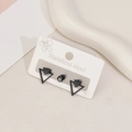 Minimalist matte black stainless steel geometric earrings with triangle and round stud design - Double Triangle Style / Black