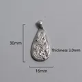 Detailed close-up of retro stainless steel flower pendant showing dimensions 30x16mm - Floral Relief Teardrop Pendant (P00112S)
