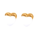 Macro detail of heart-shaped gold stud earrings with white enamel finish on a white background - Gold-White
