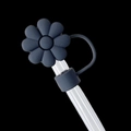 Dark grey flower shaped silicone straw cover cap accessory for Stanley cups - Daisy Black / 10mm