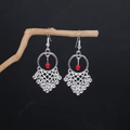Ethnic style silver alloy drop earrings with red bead and bell tassels on a branch - Silver Red Fan Metal Tassel(E6102-1)